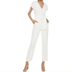 Express White V-Neck Tie Waist Jumpsuit